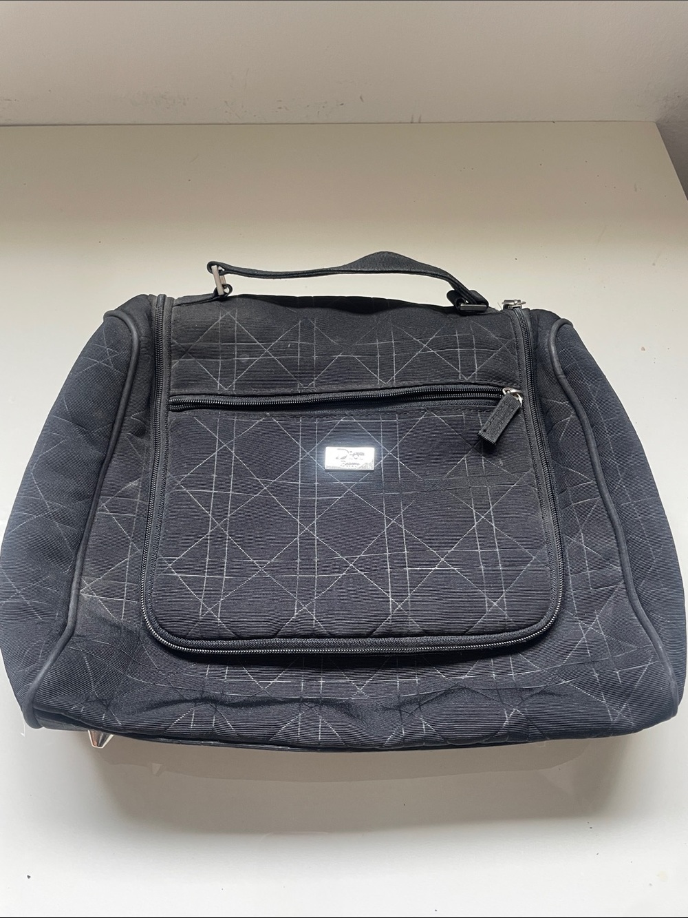 Christian Dior makeup bag quilted large with makeup brush compartment logo